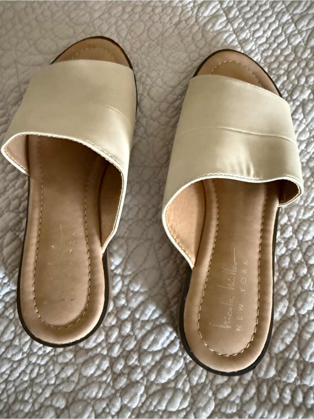 Nicole Miller Cream Slide Mules with Wide Upper